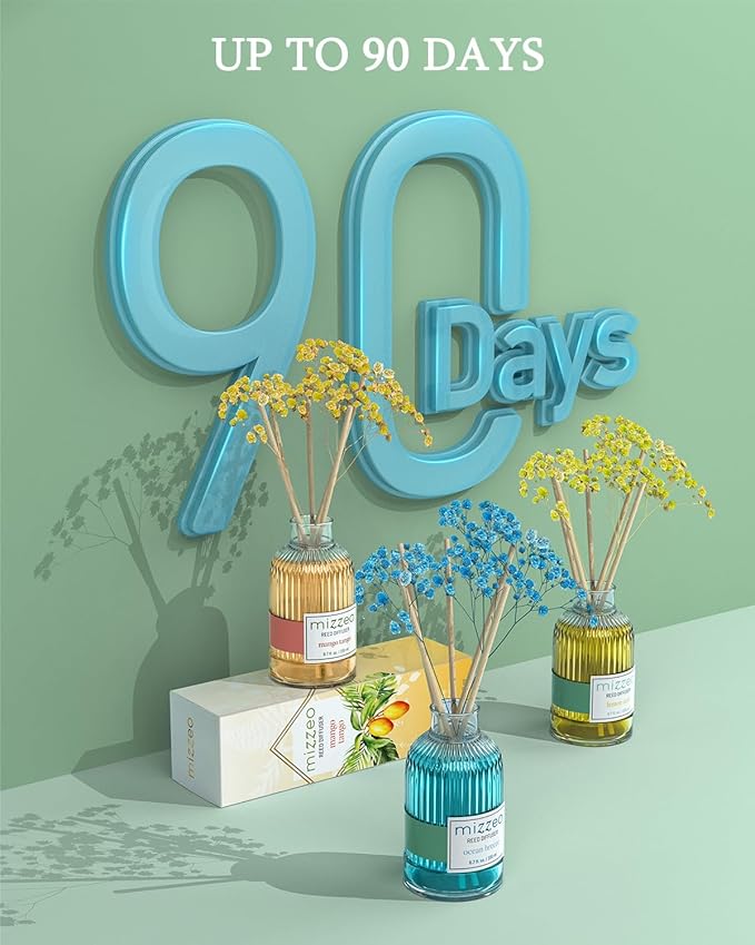 MIZZEO Reed Diffuser Set, Mango Tango 6.76 fl oz Highly Scented Room Diffuser Home Fragrance Essential Oil Reed Flower Diffuser, House Bedroom Office Decor & Gifts