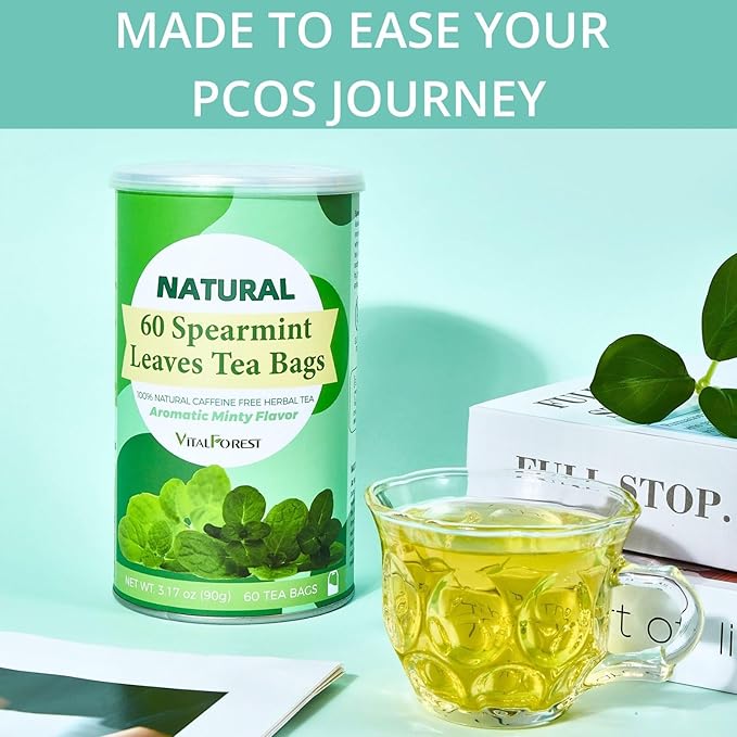 60 Spearmint Tea Bags - VitalForest Premium Dried Spearmint Leaves - Spear Mint Tea - Refreshing & Minty, Caffeine Free, Corn Fiber Tea Bags, Canister Pack for Freshness