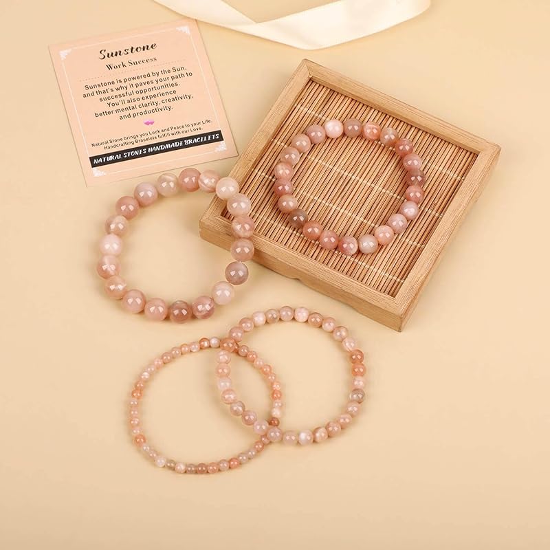 AD Beads Handmade Gemstone Stretch Elastic Bracelet Crystal Healing Reiki Nature's Beauty and Spiritual Essence Unisex (10mm, Sunstone (Work Success))