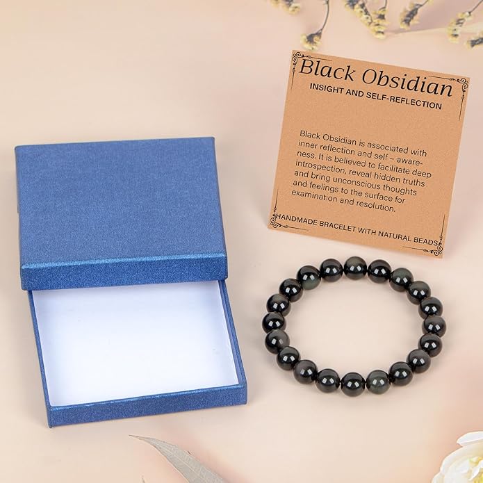 LPBeads Handmade Natural Gemstone Stretch Elastic Bracelet Healing Crystal Round Stone Beads Jewelry Gifts for Women Men