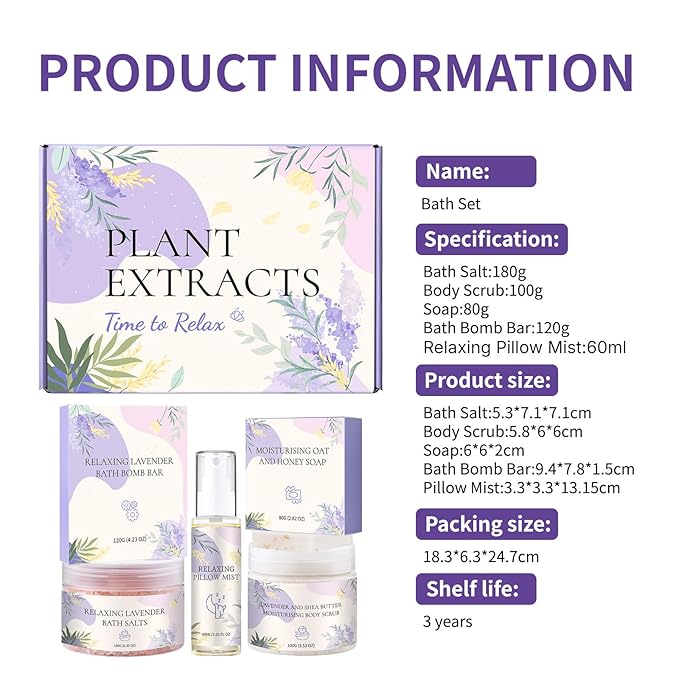 Roseye 5 Pcs Spa Kit Birthday Gifts for Women Lavender Spa Gifts for Girlfriend Self Care Kit Mom Sister Birthday Gifts Nurture Relax Skin Care Set