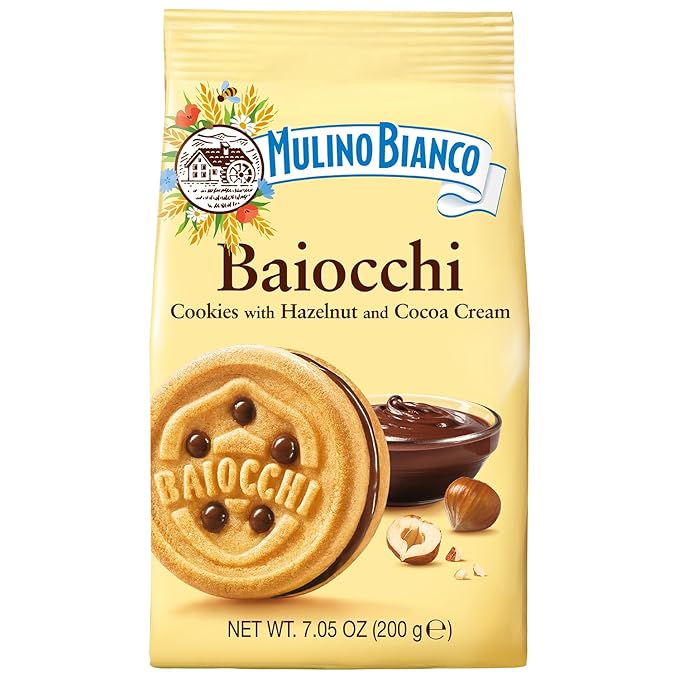 Mulino Bianco Baiocchi Cookies – Pack of 10 (7.05oz Bags) – Authentic Italian Biscuits with Chocolate Hazelnut Cream Filling – Perfect Snack or Coffee Companion – Made with Natural Ingredients and No Palm Oil