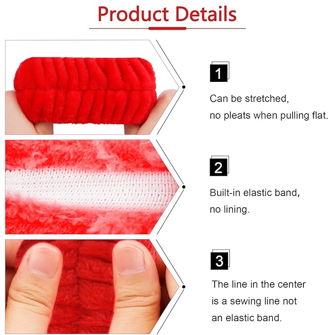 VELSCRUN Spa Headbands for Wash Face, Makeup Headband, Facial Skincare Headbands, 5 Pcs Red Puffy Sponge Spa Headband Bow Tie Hair Band Hair Clips Wristband Set Women Girls Accessories