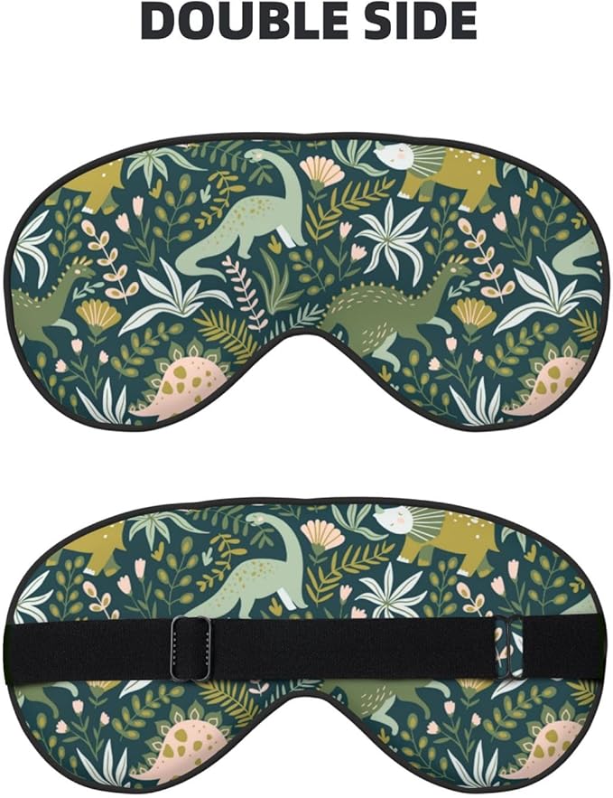 Dinosaurs Tropical Leaves Sleep Mask - Soft Comfort Eye Shade - Blackout Eye Cover - Deep Rest Travel Nap Meditation