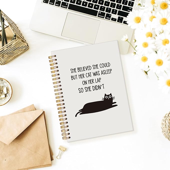 Funny Black Cat Spiral Notebook, Black Kitten Journal for Women, Cat Office Supplies, She Believed She Could But Her Funny Animal Hardcover Notebooks 5.5x8.3