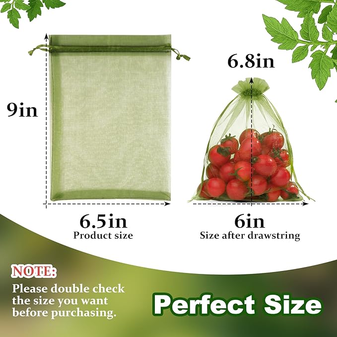 50 PCS 6x9 Inch Olive Green Organza Bags, Mesh Bags Drawstring Small Fruit Protection Bag for Christmas Gift, Party Favors, Wedding, St. Patrick's Day