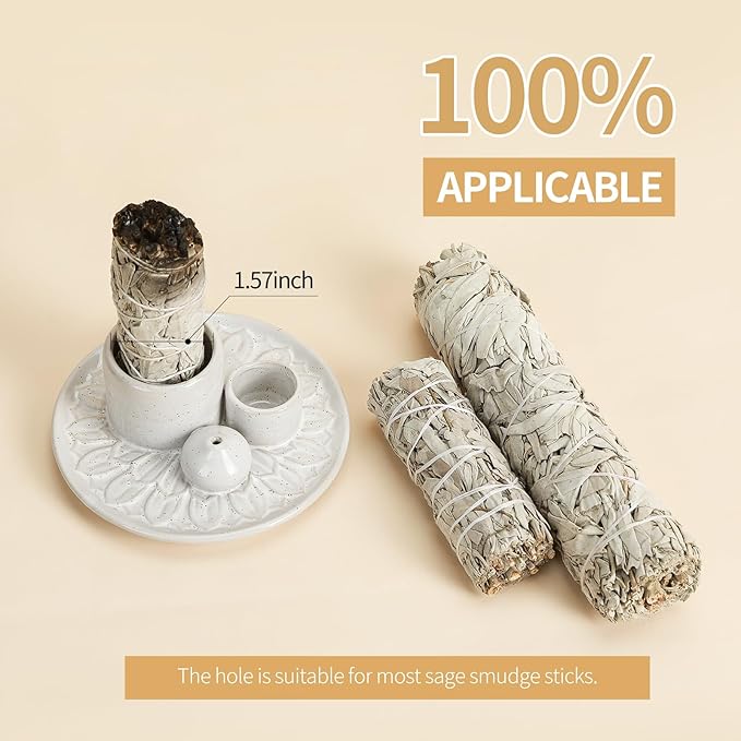 Palo Santo Sticks Holder, Multi-Purpose Handmade Ceramic Incense Burner for Palo Santo Incense Sticks, Sage Holder for Burning, Ash Catcher Tray for Meditation Yoga Room (Spotted White)