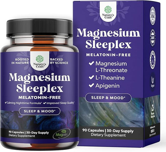 High Absorption Magnesium Sleep Supplement - Rest Support Magnesium L-Threonate Apigenin Theanine for Sleep and Rest for Women & Men - Mg L-Threonate Melatonin Free Sleeping Aid - 90 Capsules