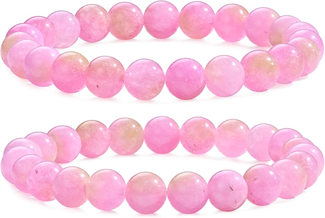Bivei Natural Gemstone Semi Precious Healing Crystals Handmade Stretchy Round Beads Bracelet, Enhance Positive Energy