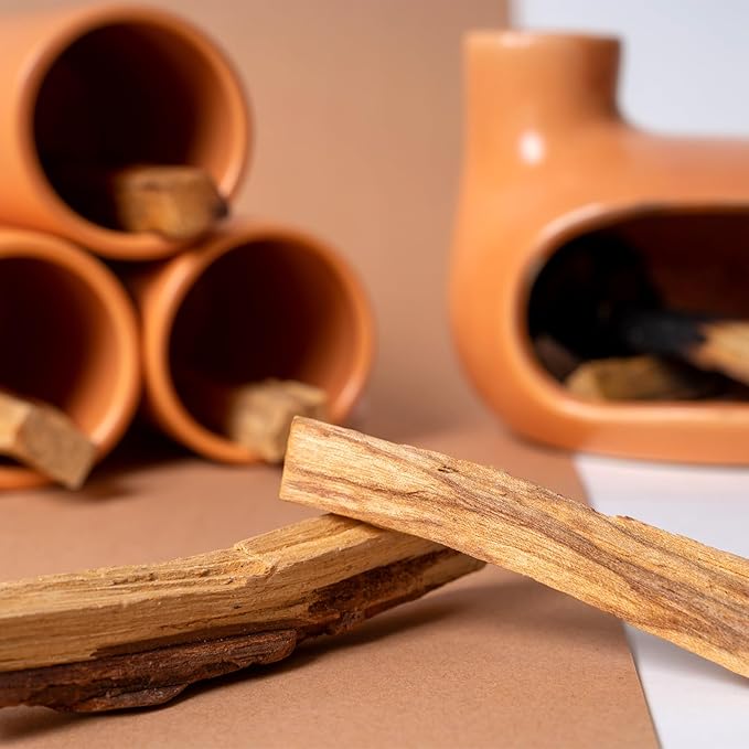 Palo Santo Holder Set with 3 Matchstick Holders - Modern Handcrafted Ceramic Incense Burner with Chiminea, Perfect for Meditation - Smudge Bowl for Palo Santo Sticks, Sage, and Cones.