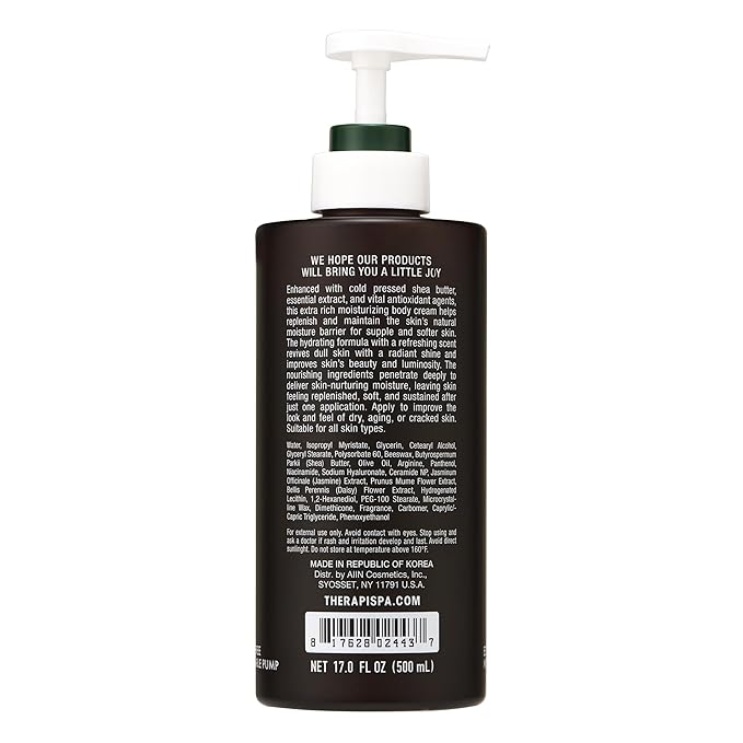 THERAPISPA Scented Body Lotion for Women – Deep Hydration & Refreshing Moisturizer with Shea Butter, Ceramides & Panthenol to Revive & Nourish Dry Skin (Bergamot & Olive, 17.0 fl oz)