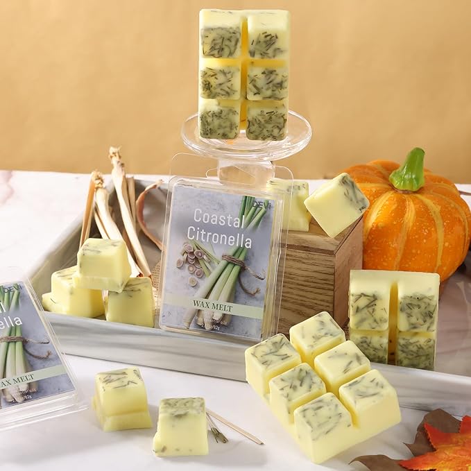 DEVI Scented Wax Melts, Natural Soy Wax Cubes Strong Scent -Citronella - Long Lasting Scented Melts for Warmer,4 Pack(24-Cubes)