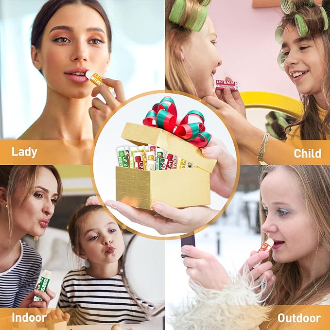 DMSKY Natural Lip Balm Bulk 24 Pack, Moisturizing Lip Balm with Vitamin E and Coconut Oil, Lip Care Product for Chapped Lips-12 Flavors