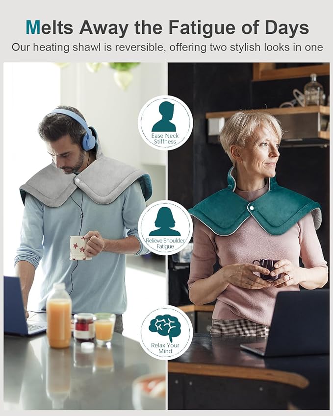 Heating Pad for Neck Shoulders Back Pain Relief, Birthday Gifts for Women Mom Grandma Elderly Lady, Dry Moist Heated Pad Neck Wrap Warmer, Christmas Stocking Stuffers for Her Wife Girlfriend, Blue