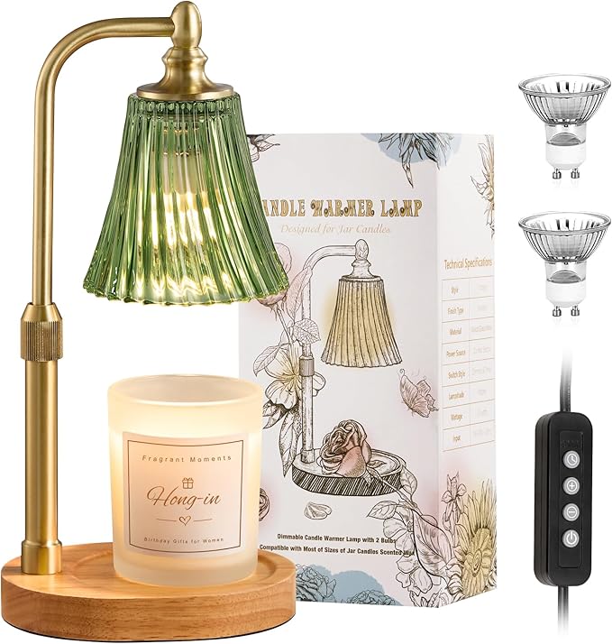 Green Candle Warmer Lamp with Timer Dimmable,Birthday Gifts for Women,Adjustable Height Wax Melt Warmer for Jar Candles,House Warming Gifts New Home,Ideal for Office,Dorm,Bedroom Home Decor