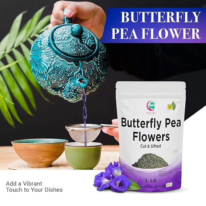 Butterfly Pea Flower Tea 1 LB (1000+ Cups) | Cut and Sifted | Makes Beautiful Blue Or Purple Food Coloring | Blue tea Butterfly Pea Flower | Non-Gmo, Ethically Sourced | By Yogi's Gift®