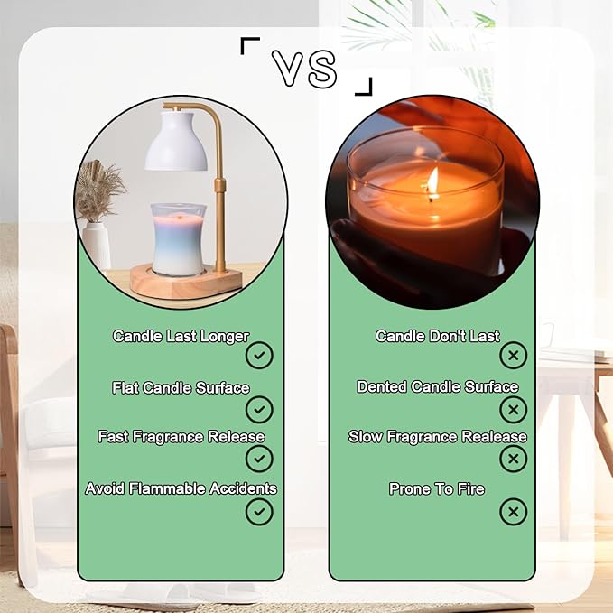 SOKCVSEA Candle Warmer Lamp - Candle Lamp Warmer with Timer Height Adjustable, Birthday Gifts for Mom Women, House Warming Gifts New Home Decor, Wax Melt Warmer with 2 Bulbs H.White Gold