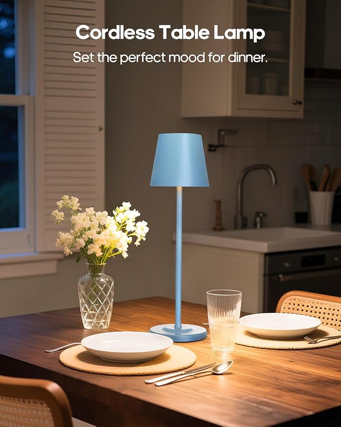 LED Cordless Table Lamp Rechargeable, 3-Height Adjustable, 5500mAh Battery Operated Lamp, 3-Color Dimming Touch Lamp, Portable Lamp for Dining, Bedroom,Camping, Outdoor, Indoor(Blue 2 Pcs)