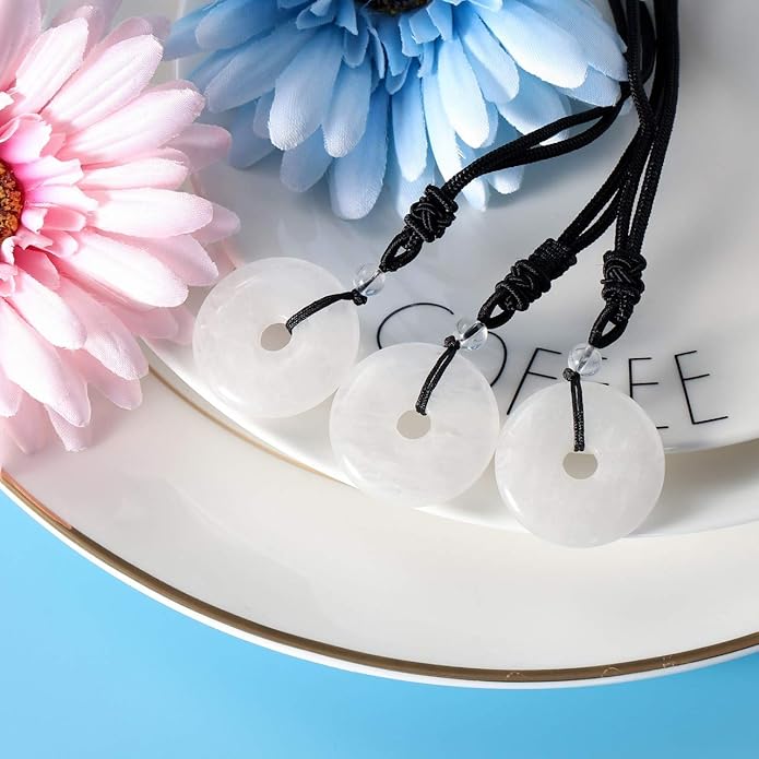 Jovivi 30mm Circle Donut Healing Crystals Necklace Natural Semi-Precious Chakra Gemstone Stone Amulet Lucky Coin Donuts Charm Protection Quartz Reiki Pendant Necklace for Men Women Adjustable Rope