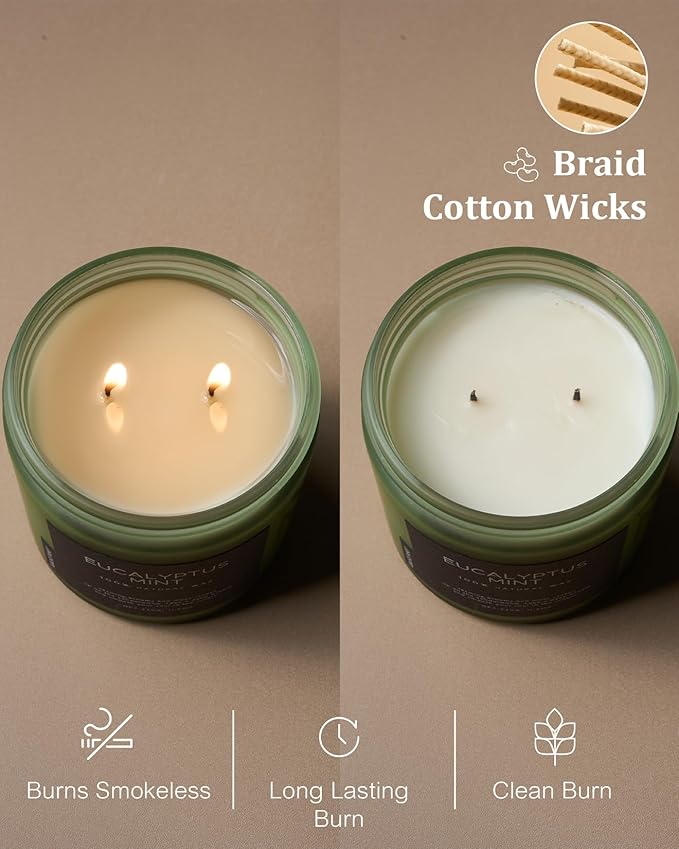 M&SENSE Eucalyptus & Mint Soy Candles for Home Scented, 11.6oz 70 Hour Burn Aromatherapy Candle Gift for Stress Relief, Meditation, Yoga, Relaxing SPA, Reusable Jar for Men and Women