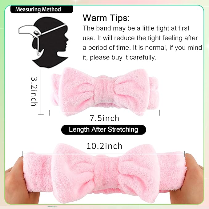 WHAVEL 6 Pack Spa Headbands - Soft Head Bands for Makeup, Skincare & Face Washing Spa Witch Party Favors (Pink & Green)