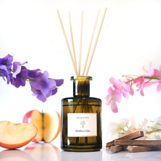 PRISTINE Maldives Villa/Inspired by Marriott Hotel Reed Diffuser for Home | Citrusy Grapefruit, Apple/Ocean Breeze/Sandalwood Oil Reed Diffuser Set & Reed Diffuser Sticks | Home Decor Scent Diffuser