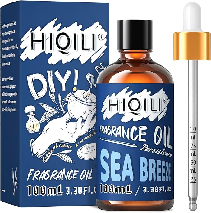 HIQILI Sea Breeze Essential Oil 100ml for Aromatherapy, Fresh Scented Fragrance Oil for Diffuser Home Car Office, DIY Candle Soap Perfume Lotion Shampoo Making Supplies 3.38 Fl Oz