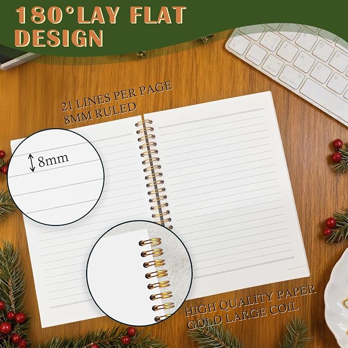 Exqcom Christmas Eucalyptus Holly Spiral Notebook Gifts, Coquette Red Bow Berries Botanical Plant Journal for Women, Merry Christmas Hardcover Notebook Journal Office School Supplies, 5.5x8.3 Inch