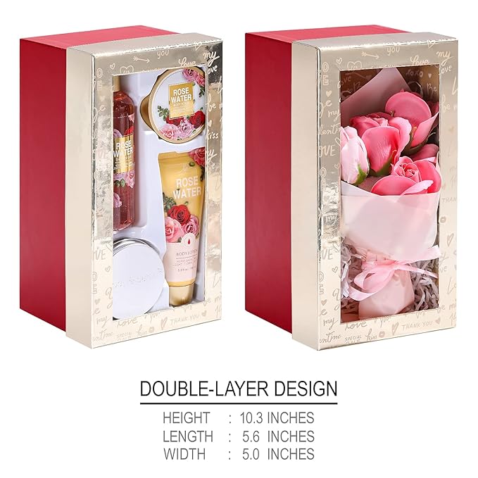 Mothers Day Gifts for Mom, Spa Birthday Gift Baskets for Women Her Wife Girlfriend, with Rose Scented Shower Gel, Body Scrub, Body Lotion, Hand Soap