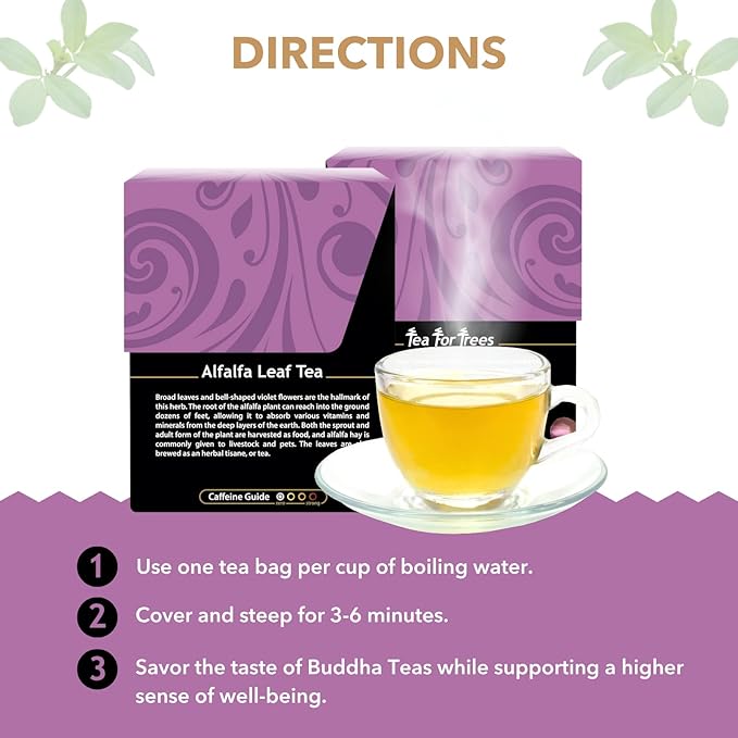 Buddha Teas - Alfalfa Leaf Tea - Herbal Tea - For Health & Wellbeing - With Vitamins, Minerals & Antioxidants - Clean Ingredients - Caffeine Free - OU Kosher - 18 Tea Bags (Pack of 1)