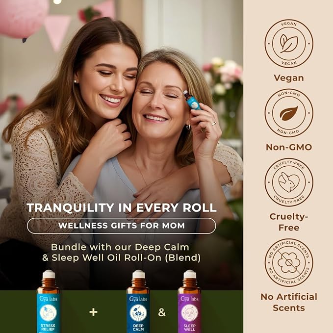 Gya Labs Stress Relief Essential Oil Roll On - 0.34 Fl Oz - Travel Size Roller for Camping, Skin, Aromatherapy Relief, Convenience