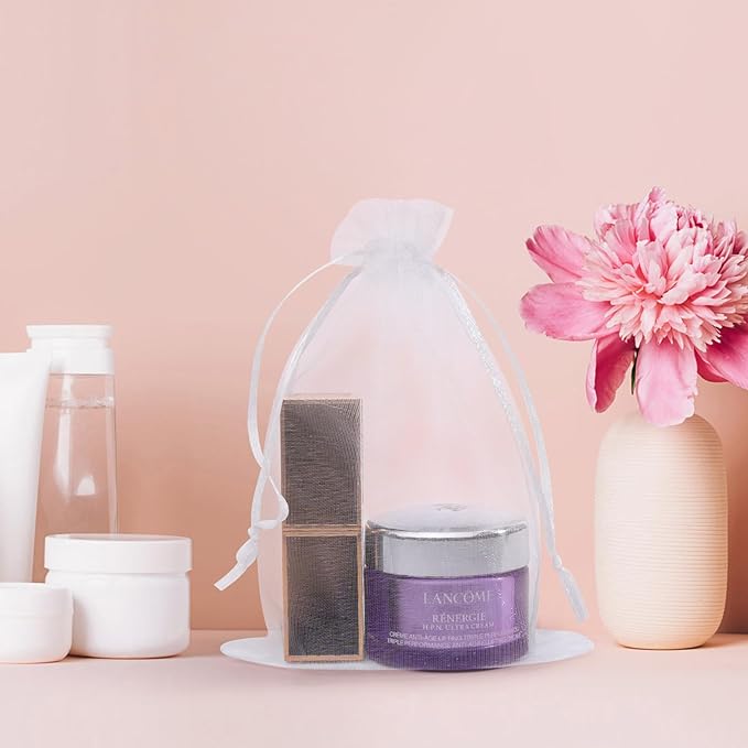 50 Pcs White Organza Bags 5x7 Inch, Small Mesh Bags Drawstring Gift Bags Party Favor Bags for Jewelry Candy Christmas