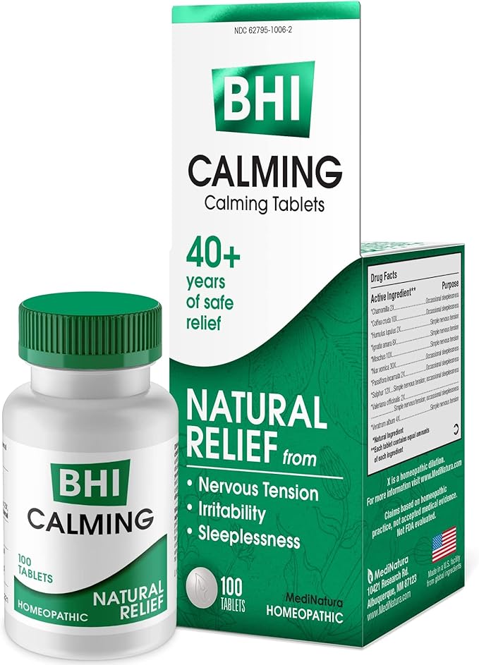BHI Calming Stress Relief Blend 10 Natural Active Ingredients Help Restore Balance, Support Calm Mood & Sleep - Relax Mind & Body with Passionflower Chamomile & Valerian Root - 100 Tablets
