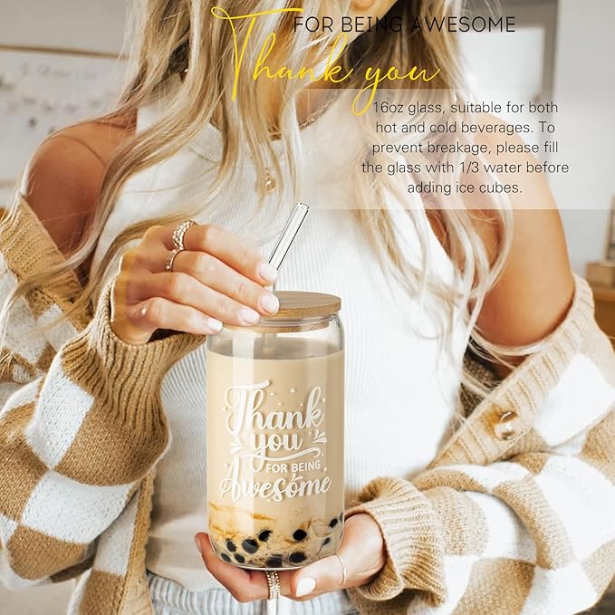 Employees Appreciation Gifts, Thank You Gift Baskets for Women Best Friend Appreciation Gift for Coworkers Teachers with Thank You for Being Awesome Glass