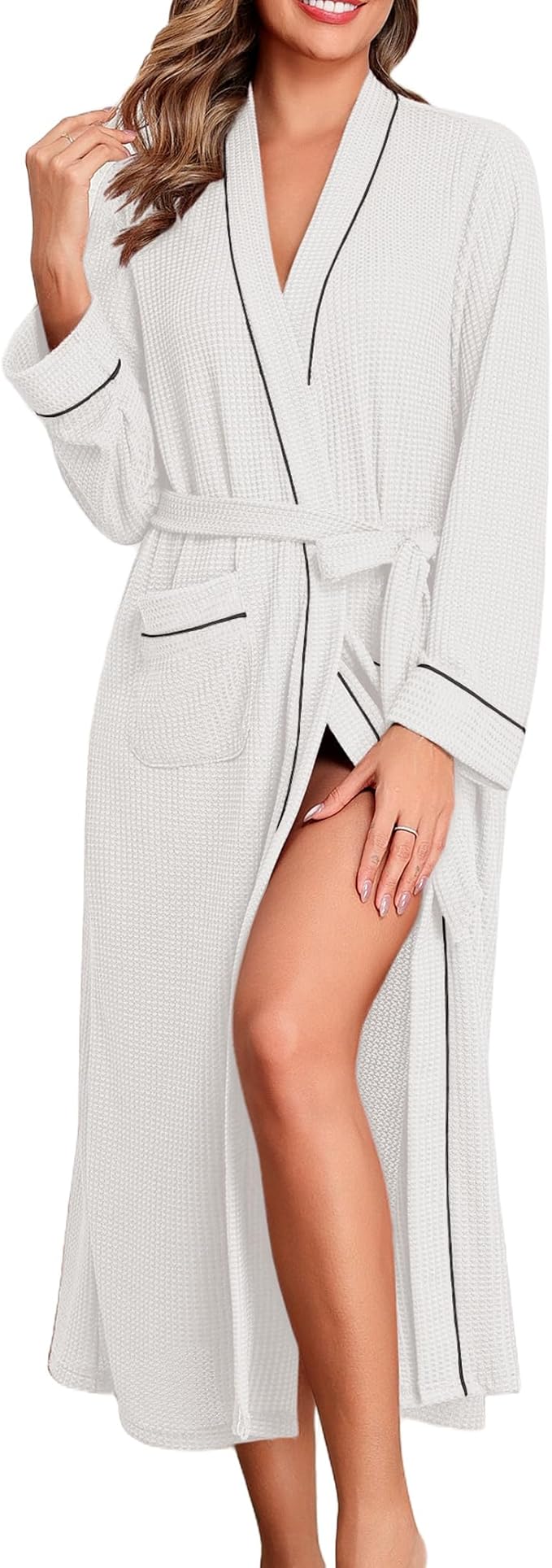 Ekouaer Robes for Women Lightweight Knit Waffle Bathrobe Full Length Kimono Casual Ladies Loungewear