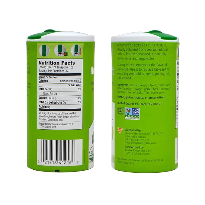 A.Vogel Herbamare Herbed Sea Salt - Natural Fine Sea Salt Infused with 12 Herbs & Vegetables - Free of Artificial Flavors & Preservatives - Non-GMO, Keto, Paleo-Friendly, USDA Organic - 8.8oz (2 Pack)