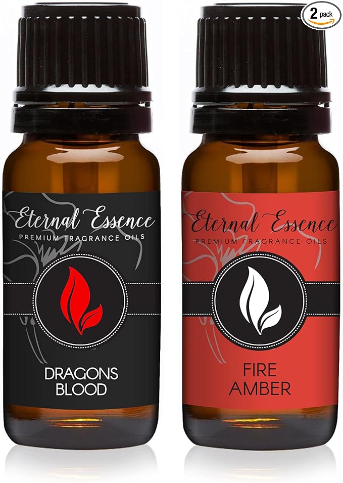 Eternal Essence Oils 2 Pack 10ml Premium Fragrance Oil - Dragons Blood & Fire Amber - for Candle, Soap Making, Aromatherapy, Diffusers, Home Care, & Humidifiers