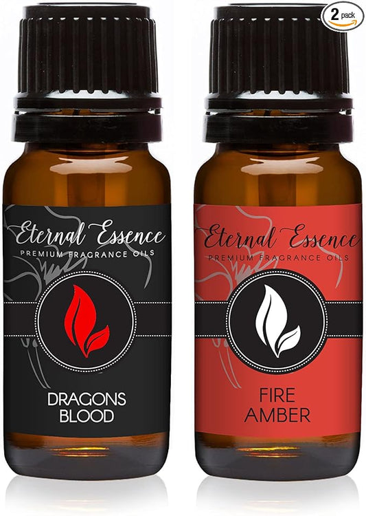 Eternal Essence Oils 2 Pack 10ml Premium Fragrance Oil - Dragons Blood & Fire Amber - for Candle, Soap Making, Aromatherapy, Diffusers, Home Care, & Humidifiers