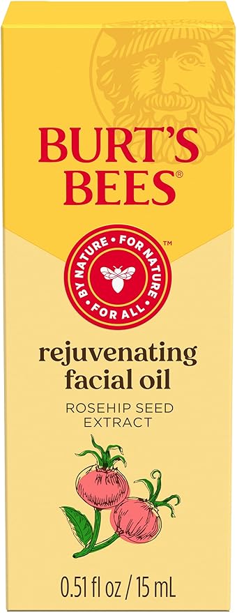 Burt's Bees Gua Sha Face Oil With Rosehip Seed Extract, Reduces Appearance of Fine Lines and Wrinkles, Use with Ice Roller & Facial Tools, Natural Origin Skin Care, 0.51 fl. oz.