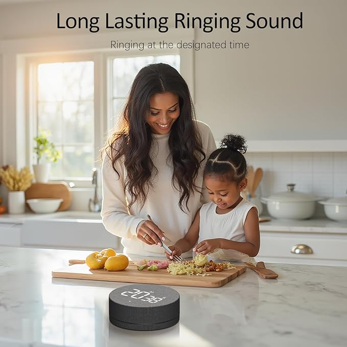 AVINIA Desk Timer for Productivity Magnetic Digital Kitchen Timer Rechargeable Fabric Mesh Cover 99 Mins Countdown/Count Up Stylish Efficana Konah Home Timmer for Cooking-Black