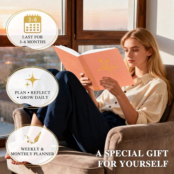 Lanpn Self Care Journal for Women, Self Love Guided Journals with Prompts, Daily Reflection Wellness & Gratitude Planner, 5 Minute Mental Health Notebook, Mindfulness Mood Log, 240 Pages, Brick Red