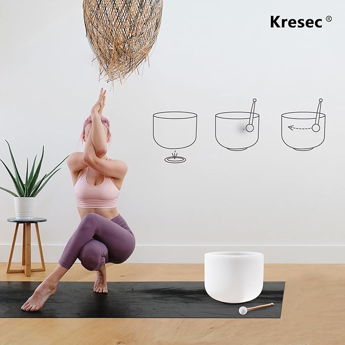 Kresec Blue 11 Inch Crystal Singing Bowl F Note Heart Chakra with O-ring and Mallet for Meditation, Yoga, Spiritual and Body Healing and Energy Cleansing
