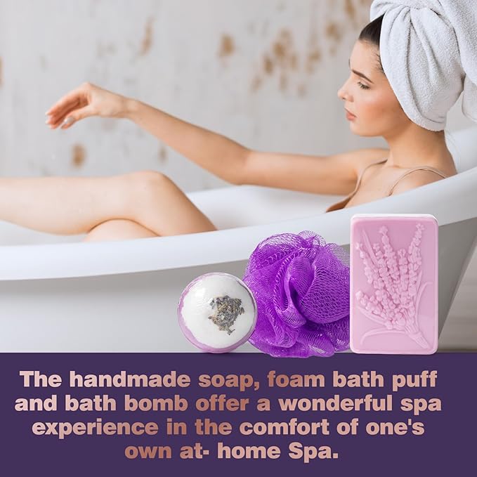 Bath and Body Gift Basket For Mother day Gift, Gifts for Her Birthday Gifts for Women, Lavender Relaxing Spa Gifts Basket Set, Christmas Gifts for Women Unique Idea for Mom Her with Massage Body Rush