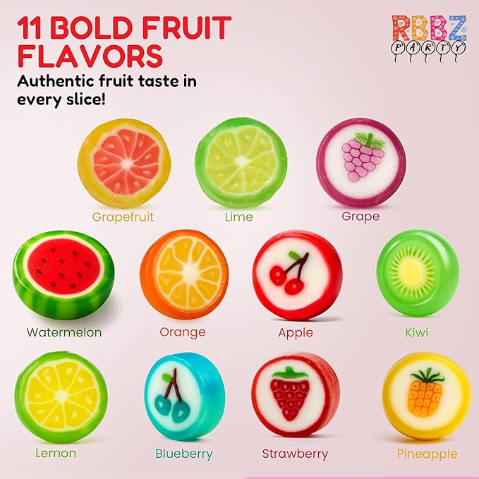 Fruit Slices Candy - Hard Candy Bulk 1 lb Bag of Individually Wrapped Small Candy Fruit Slices (approx. 118 pcs) Hard Candies Assortment - Great for Candy Buffet - Office Candy - Treat Bags