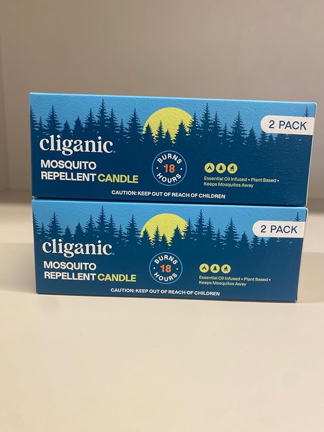 Cliganic Natural Mosquito Repellent Candle (Pack of 4) | Citronella, DEET Free, Essential Oil Infused for Outdoor, Camping | Burns 18 Hours