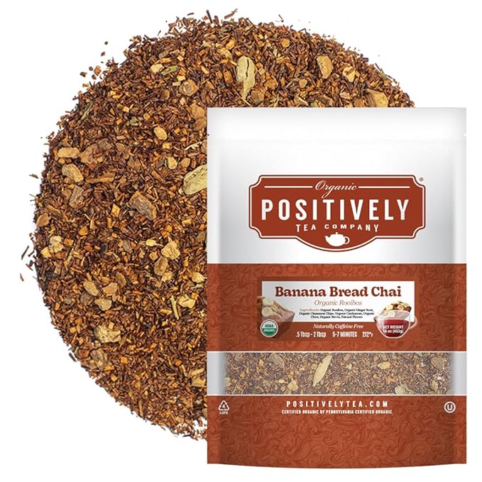 Organic Positively Tea Company, Banana Bread Chai Rooibos Tea, Loose Leaf, 16 Ounce