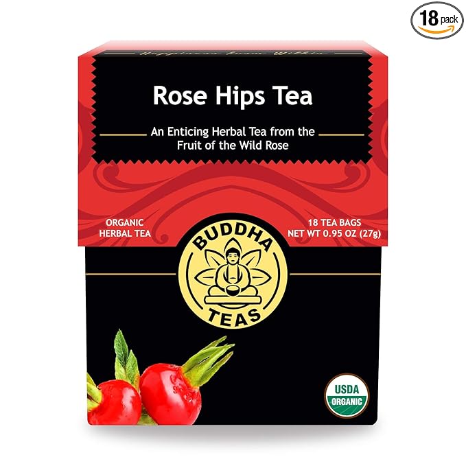 Buddha Teas Organic Rose Hips Tea - OU Kosher, USDA Organic, CCOF, 18 Bleach-Free Tea Bags