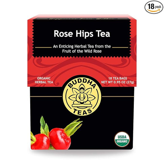 Buddha Teas Organic Rose Hips Tea - OU Kosher, USDA Organic, CCOF, 18 Bleach-Free Tea Bags