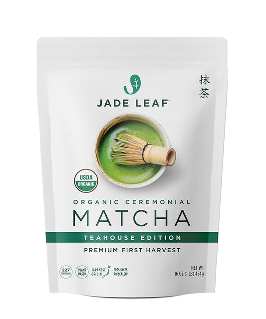 Jade Leaf Matcha Organic Ceremonial Grade Green Tea Powder - Farm Direct First Harvest - Authentic Japanese Origin (1 Pound Bulk Pouch)
