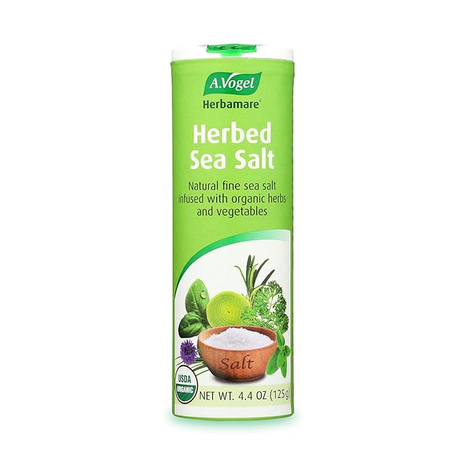 A. Vogel Herbamare Seasoned Sea Salt - USDA Organic - Seasoning Salt Infused with 12 Herbs - 33% Less Sodium - Non-GMO - Gluten Free - Kosher - 4.4 oz